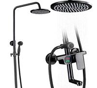 de Ducha con Juego de Grifo de Ducha de Agua fría y Caliente Juego Combinado de Ducha multifunción de una Sola manija con Cabezal de Ducha, Ducha de Mano, caño de bañera, Pantalla Digital LED, Bronce
