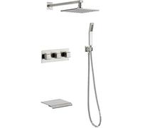de Ducha, Juego de Grifo de Ducha montado en la Pared, Juego Combinado de Ducha de Lluvia de níquel Cepillado y Kit de Ajuste de Ducha con Cabezal de Ducha de Lluvia Cuadrado de 8 Pulgadas, rociador