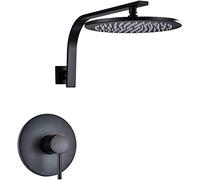de Ducha Juego de Grifo de Ducha Oculto Juego Combinado de Ducha de latón montado en la Pared con Cabezal de Ducha Tipo Lluvia en Cascada Acabado en Bronce Negro, 10 Pulgadas