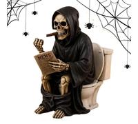 de muerte en el inodoro, resina de periódico de lectura de calavera | Pequeño adorno de calavera de resina de 6,5 x 6,5 x 10,5 cm, peso sólido, se coloca en el inodoro leyendo periódico con gesto