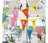 De tela arcoíris Feliz cumpleaños - 3m | Guirnalda de bandera triangular 100% algodón, para niños, niñas, adultos, decoraciones de fiesta de cumpleaños reutilizables para interiores o exteriores