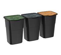 DEA HOME Cubo de basura de reciclaje ECO3, kit de 3 cubos de basura de 50 l, de plástico para interior y exterior, art. 434, diámetro 39 x 36 x 54 cm, color negro