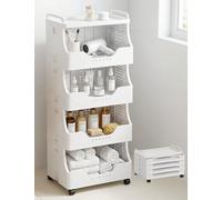 DEANIC Carrito Organizador Plegable con Ruedas, 4 Niveles, Carrito Auxiliar con Bandeja Superior, estantería móvil con Asas, para baño, Cocina y lavandería (Blanco)