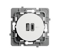 DEBFLEX Casual Evo - Enchufe Doble USB-A 3A + USB-C 3A para Alimentar y Recargar Dispositivos - ABS - Instalación Empotrada - Blanco - 76x76x42 mm