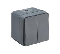 DEBFLEX - Cyklone - Interruptor Conmutador Doble - Interruptor de Pared - Estanco IP55 - Interior/Exterior - Instalación en Superficie - Gris Oscuro - 75 x 75 x 65 mm