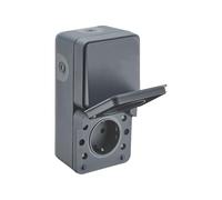 DEBFLEX - Cyklone -Interruptor Conmutador + Enchufe Exterior Estanco IP55 - Interior/Exterior - Instalación en Superficie - Gris Oscuro - 150 x 75 x 65 mm