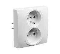 DEBFLEX - Toma eléctrica doble de 2 P+T, 1 estación - Toma de pared 16 A con tierra y pozo invertido - Instalación empotrada - Blanco - 88 x 85 x 45 mm