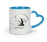 DEBINGY Taza de café de cerámica con cinta de gimnasia rítmica para niñas, deporte y escuela (320 ml) para capuchino, latte macchiato, té y espresso azul.