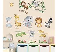 decalmile Pegatinas de Pared Animales de la Jungla Vinilos Decorativos Safari Mono Elefante León Jirafa Adhesivos Pared Habitación Infantiles Niños Bebés Guardería