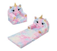 decalsweet Sofá Plegable de Felpa para Niños con Respaldo Sillón 2 en 1, Cómoda Ligero Estable Sillón Infantil con Cremallera, Sofá Cama para Bebé para Dormitorio Sala de Juegos, Mini Sofa (Unicornio)