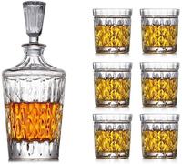 Decantador de whisky y vasos, juego de decantador de whisky, juego de 7 piezas, juego grande de decantador de vino, jarra de bar y 6 vasos de vino, vasos de whisky con tapón, juego de cristal para vin