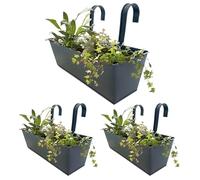 Deck Railing Planter Boxes, 3X Metal Deck Railings Fence Buckets with Detachable Hooks, Outdoor Fence Gardening Containers for Garden, Balcony, Countryside