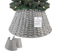 DECO EXPRESS Falda para Arbol de Navidad de Mimbre, Cubre Árbol Navidad Decoración para Fiestas, 27 x 30cm (Gris, Altura 30.5cm/Base 52cm)