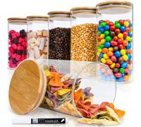 DECO HAUS: Set de 6 recipientes reutilizables con tapa de bambú. Herméticos, aptos para lavavajillas y microondas. Ideales para almacenar alimentos, como recipiente para galletas, decoración, etc. Dim