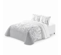 DECOCASA Colcha Bouti Acolchada Ligera Estampado Hojas - Tonos Gris y Blanco Cama 90cm