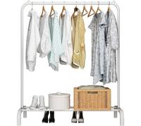 DECODEKO - Perchero Burro Doble Rail Estante Ropa Zapatos Cajas, Perchero Estanteria Metalico para Ropa Resistente, Perchero Portátil De Metal con Doble Riel Y Estante De Almacenamiento De 2 Capas,