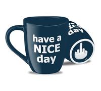 Decodyne - Taza de café con el dedo medio en la parte inferior, diseño con texto en inglés Have a Nice Day, color azul