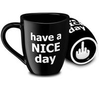 Decodyne - Taza de café con una mano haciendo una peineta en la parte inferior, con el texto en inglés «Have a nice day», de 414 ml