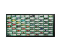 Decographics | Vitrina Expositor H100| Compatible con Hot Wheels | Capacidad 100 Coches | Vitrina para colección | Organizador de Coches |con Puerta (Negro-Interior-Verde)