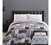DecoKing 32329 - Colcha (170 x 210 cm, Microfibra Acolchada, fácil de cuidar, Beige, marrón Claro, marrón, marrón, Gris, Acero Antracita, Grafito, Negro, Blanco, Rosa), Gatos