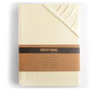 DecoKing Sábana Bajera Ajustable 200x200-200x220 cm 100% Algodón Peinado Jersey Suave Sabana 200x200cm - 200x220cm Crema Amber