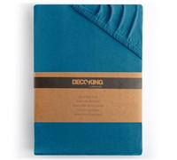 DecoKing Sábana Bajera Ajustable 200x220-220x240 cm 100% Algodón Peinado Jersey Suave Sabana 200x220cm - 220x240cm Azul Amber