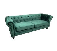 DECOLUNAHOME Sofá Chester 3 Plazas de Diseño - Estructura de Madera - Tapizado en Similpiel Vintage Emerald