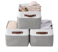 DECOMOMO Papelera de almacenamiento grande | Cesta de almacenamiento de tela catiónica resistente con asas para organizar estantes, guardería, hogar, armario y oficina (gris y blanco 15x11x9.5-3pcs)