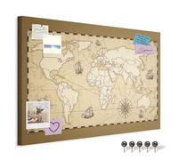 decomonkey Mapa mundi chinchetas antigua sepia fondo marróne 120x80 cm
