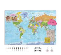 decomonkey Mapa mundi chinchetas político Planisferio inglés 120x80 cm