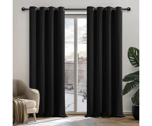 Deconovo Cortinas de Dormitorio Opacas para Interiores, 2 Piezas, 160 cm de Alto, Cortinas térmicas aislantes de Color Liso con Ojales, 132 x 160 cm (Ancho x Alto), Negro