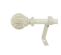 Decopolitan, 29992-26DW, Juego de Barras de Cortina de 1,6 cm de diámetro, Bola con diseño de Hoja, 66-122 cm, Marfil Envejecido