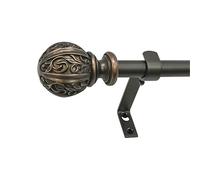 Decopolitan, 29992-48VB, Juego de barras de cortina de 1,6 cm de diámetro, bola con diseño de hoja, 122-218 cm, Bronce vintage