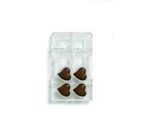 DECORA, 0050076 Molde para Chocolate en Forma de Corazón, en Policarbonato, 8 Cavidades de 39,7 X 39,2 mm, Ideal para Chocolates Brillantes y Crujientes, Empuñadura Ergonómica Patentada, Made in Italy