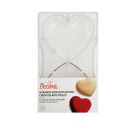 DECORA, 0050077 Molde para Chocolate en Forma de Corazón, en Policarbonato, 2 Cavidades de 91,5 X 101 mm, Ideal para Chocolates Brillantes y Crujientes, Empuñadura Ergonómica Patentada, Made in Italy