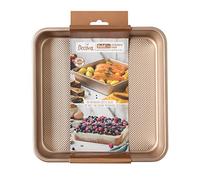 DECORA, 0070102 Molde Gold Line Cuadrado 24,5 x 24,5 x 5,5 cm, Ideal para Hacer Postres de Horno, de Resistente Metal Antiadherente