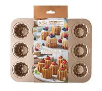 DECORA, 0070104 Molde Gold Line para Mini Tartas, 12 Cavidades Ø 5,5 x 4,5 cm, Ideal para Preparar Tartas Pequeñas Encantadoras, de Metal Antiadherente 32,5 X 25,6 X 5 cm