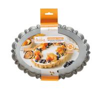 Decora 0075055 - Molde de tarta con fondo móvil de 29 x 20 x 3 cm de altura, de acero antiadherente, ovalado, para desmoldar fácilmente dulces, diseño profesional registrado, patentado