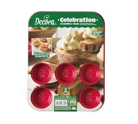 Decora 0080256 MOLDE ROJO PARA MAGDALENAS 12 MOLDES ANTIADHERENTES
