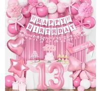 Decoracion Cumpleaños 13 Años Niña, Lazo Rosa Decoraciones para Fiesta de Cumpleaño, Globos 13 Cumpleaños Rosa y Blanco, Numero 13 Globo, Globos de Cumpleaño Lazos 13 Años Niña Party Deco