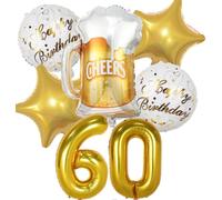 Decoracion Cumpleaños 60 años, Globos de Cumpleaños 60 años Dorado, Globos 60 Cumpleaños Decoracion 60 Cumpleaños Oro, Globo Botella de Cerveza Decoración para Fiesta de 60 Cumpleaños Mujer Hombre