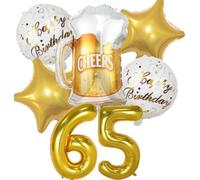 Decoracion Cumpleaños 65 años, Globos de Cumpleaños 65 años Dorado, Globos 65 Cumpleaños Decoracion 65 Cumpleaños Oro, Globo Botella de Cerveza Decoración para Fiesta de 65 Cumpleaños Mujer Hombre