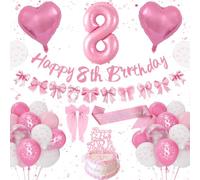 Decoracion Cumpleaños 8 Años Niña, Globos 8 Cumpleaños Rosa y Blanco, Lazo Rosa Decoraciones para Fiesta de Cumpleaño, Numero 8 Globo, Globos de Cumpleaño Lazos 8 Años Niña Party Deco