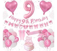 Decoracion Cumpleaños 9 Años Niña, Globos 9 Cumpleaños Rosa y Blanco, Lazo Rosa Decoraciones para Fiesta de Cumpleaño, Numero 9 Globo, Globos de Cumpleaño Lazos 9 Años Niña Party Deco
