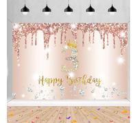 Decoración de 3º cumpleaños para niña, pancarta de 3er cumpleaños en oro rosa, cartel de tela de feliz 3º cumpleaños, pancarta de fondo para niña, decoración de fiesta de cumpleaños, 150 cm x 90 cm