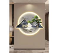Decoración de arte mural 3D, esculturas de pared, arte para colgar en la pared con luz LED, lámpara de decoración de arte mural, pintura tradicional china para colgar en la pared (Color: multicolor)