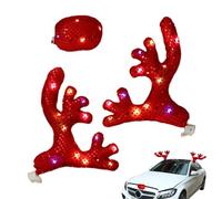 Decoración de - Astas de coche navideño | Decoración de coche con astas y nariz de reno con luz LED para vacaciones de invierno, Año Nuevo, celebración de reunión familiar y amigos | Conjunto de