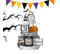 Decoración de bandeja - Decoración de madera de Halloween, escritorio rústico calabaza fantasma tablero de madera | Decoración del cajón en capas para sala de estar armario estante Den dormitorio
