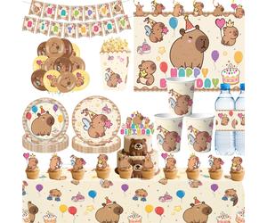 Decoración de cumpleaños, capibara, tarjeta de invitación de cumpleaños, taza, mantel, plato, servilleta, póster, Baby Shower, cumpleaños, fiesta de niña, favores age 5-7pcs
