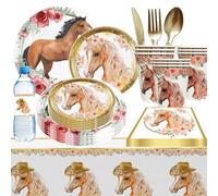 Decoración de cumpleaños de caballo, vasos de papel, platos, vajilla, mantel, fondo, servilleta, suministros para fiesta de cumpleaños, llavero de globos banner